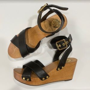 Tory Burch Black Leather Wedges. Size 7 Women’s.